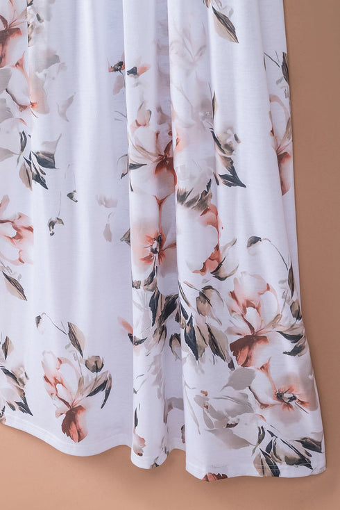White Striped Floral Print Sleeveless Maxi Dress With Pocket